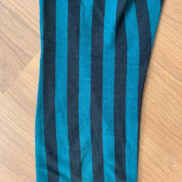 Maha Devi Design Leggings - Teal & Black Vertical Striped - Cropped - XS-S - Picture 4 of 8